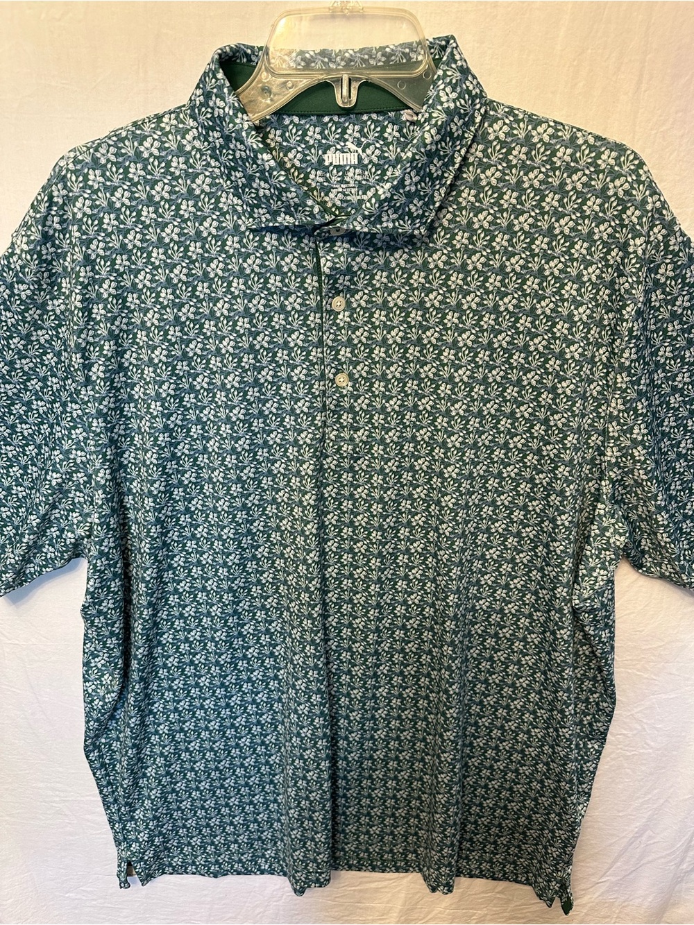 Puma Floral Print Golf Polo Shirt Green White Performance Stretch Men’s XL